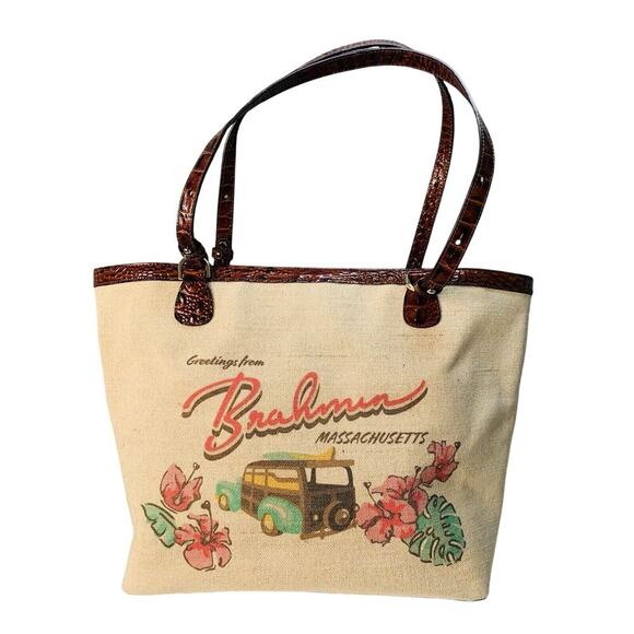 NWT Brahmin Brooke Pecan Pipa Greeting Massachusetts Large Tote Woody New w/ Tag - Picture 9 of 16